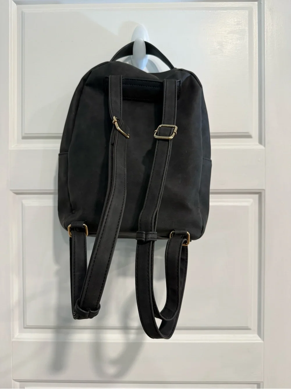 Black Faux Leather Mini Backpack Purse Gold Hardware